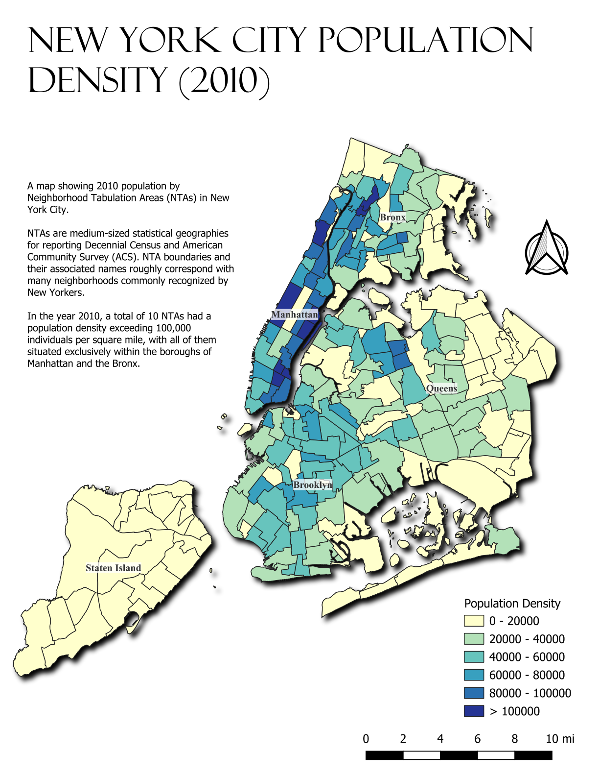 NYC Population Density by Neighborhood (2010)